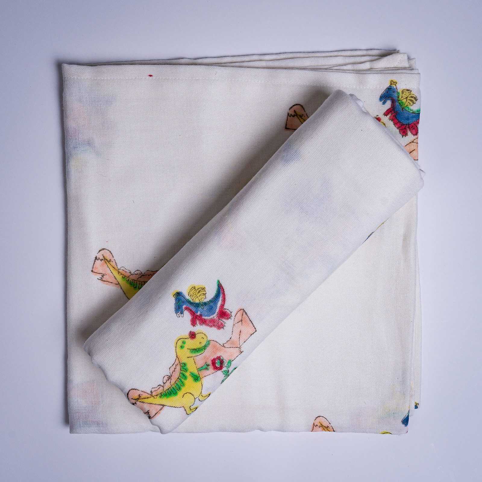 Organic Cotton Muslin Hand Block Swaddle - Dino Print - Image 4