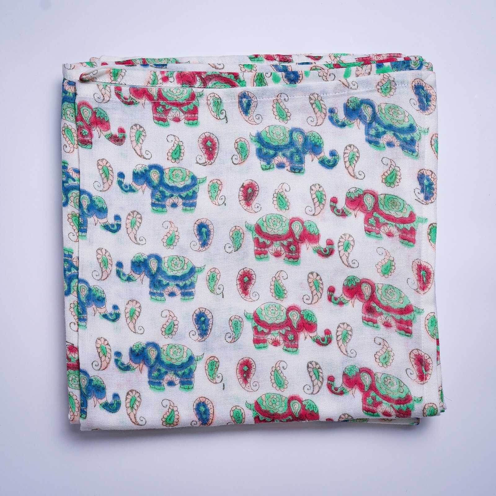 Organic Cotton Muslin Hand Block Swaddle - Elephant Print - Image 7