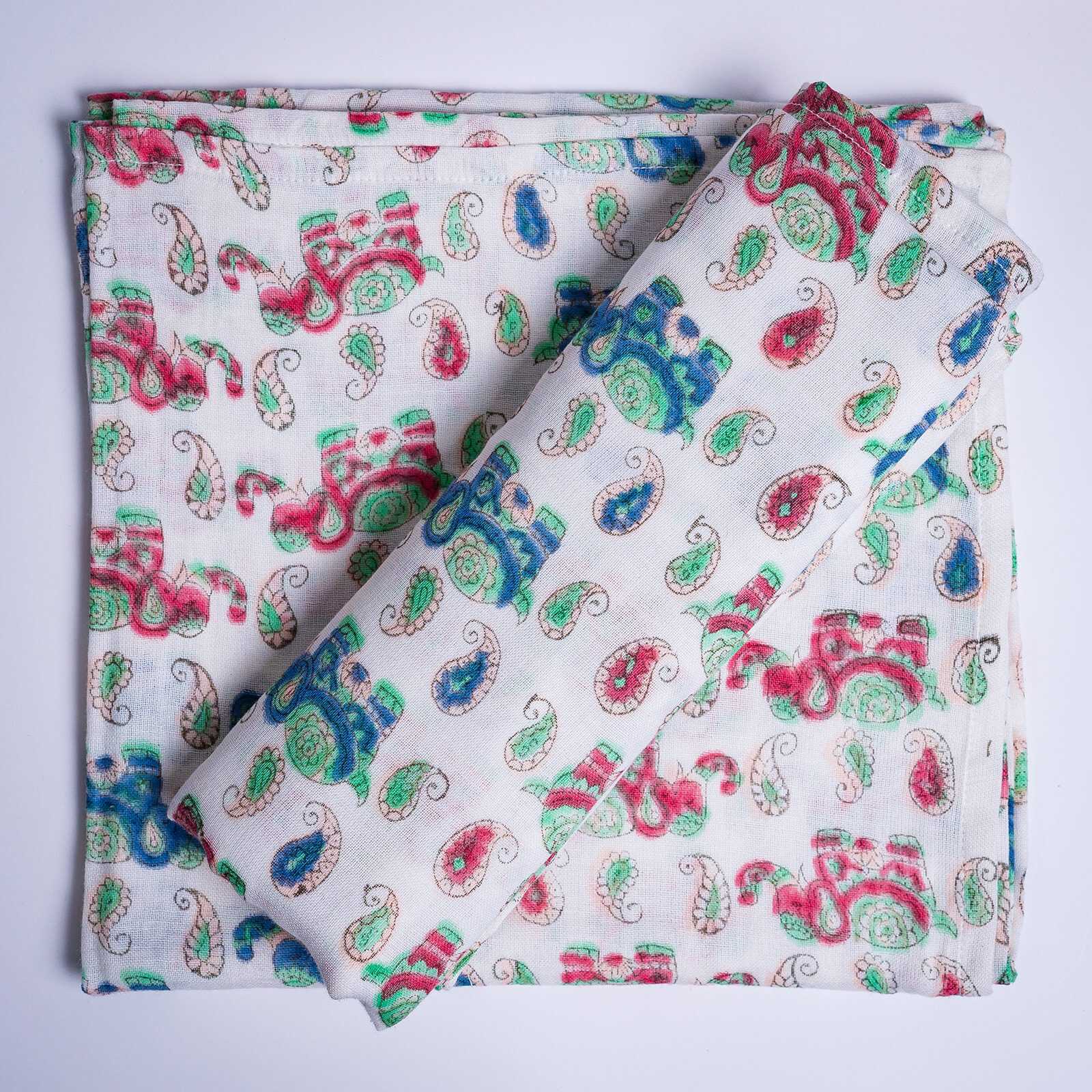Organic Cotton Muslin Hand Block Swaddle - Elephant Print - Image 2