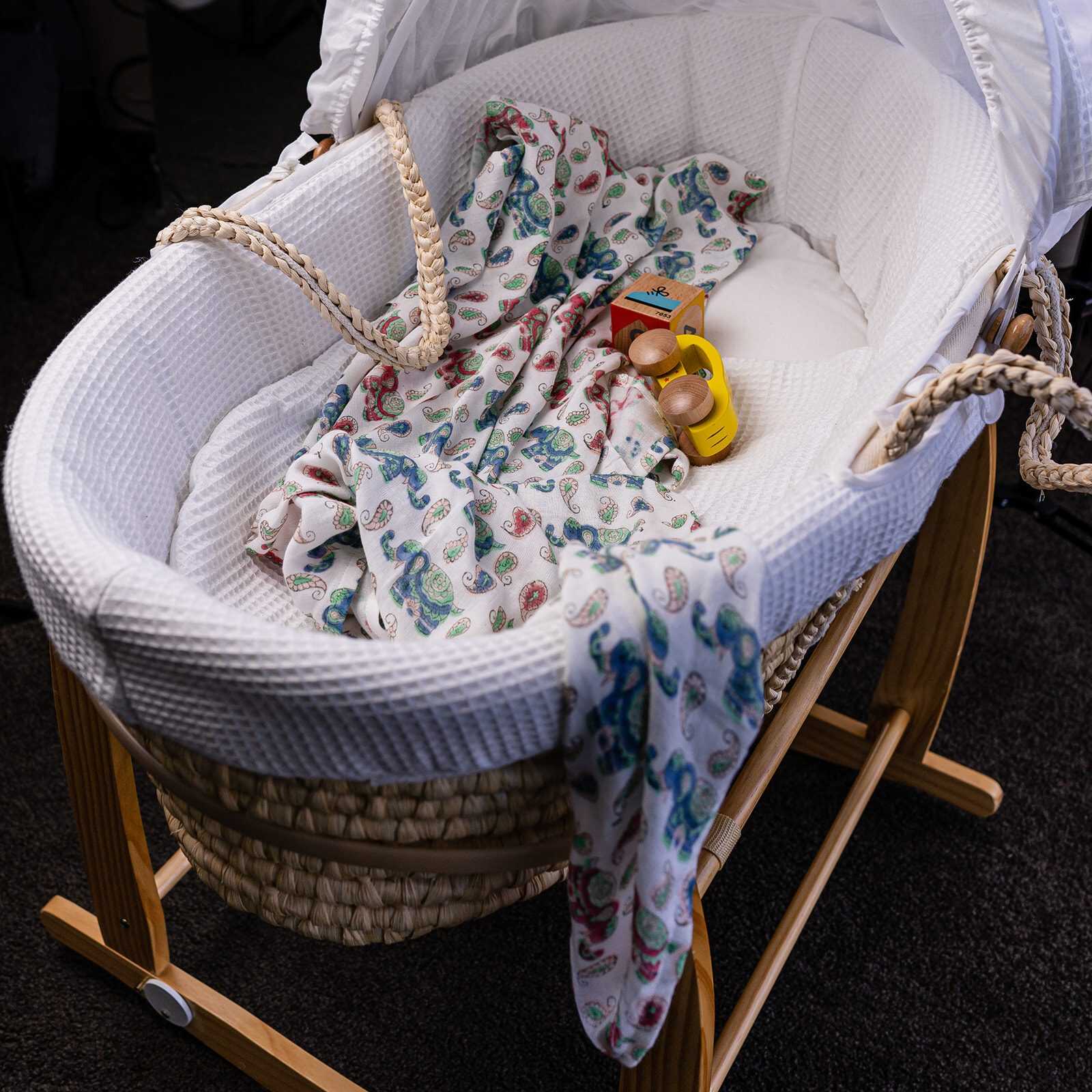 Organic Cotton Muslin Hand Block Swaddle - Elephant Print - Image 5