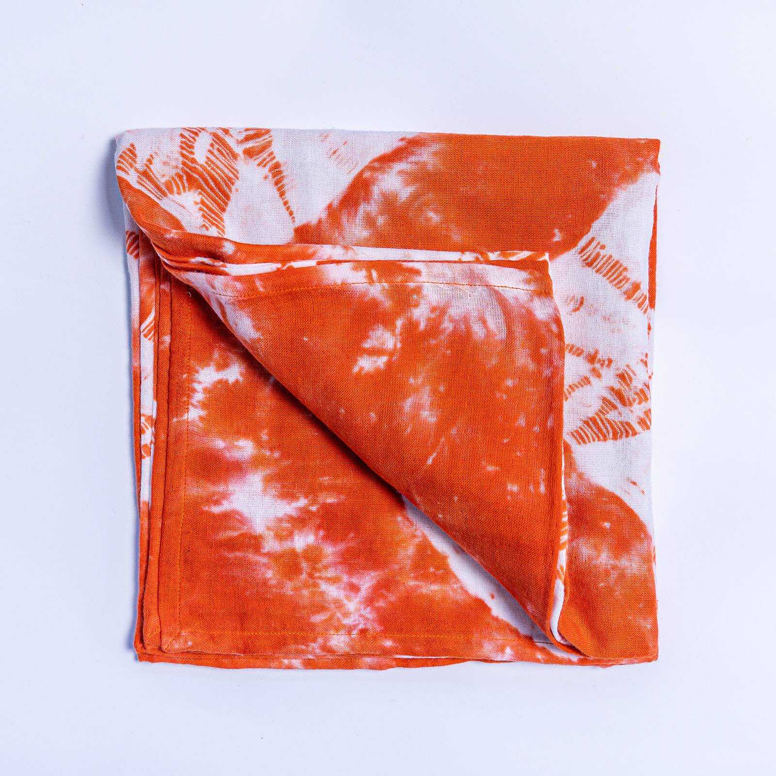 Organic Cotton Muslin Shibori Swaddle - Coral - Image 4
