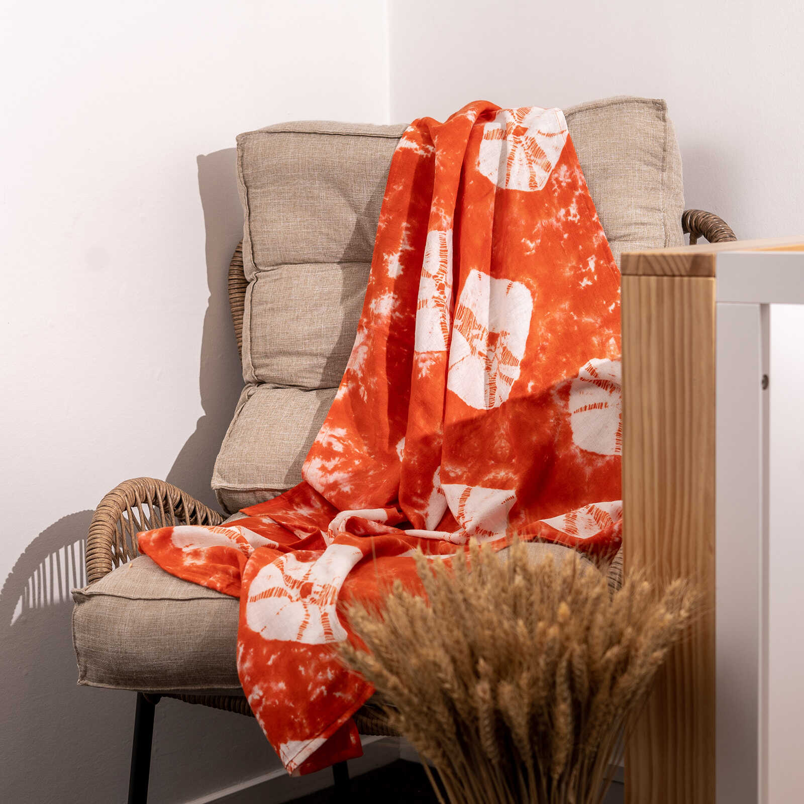 Organic Cotton Muslin Shibori Swaddle - Coral - Image 3