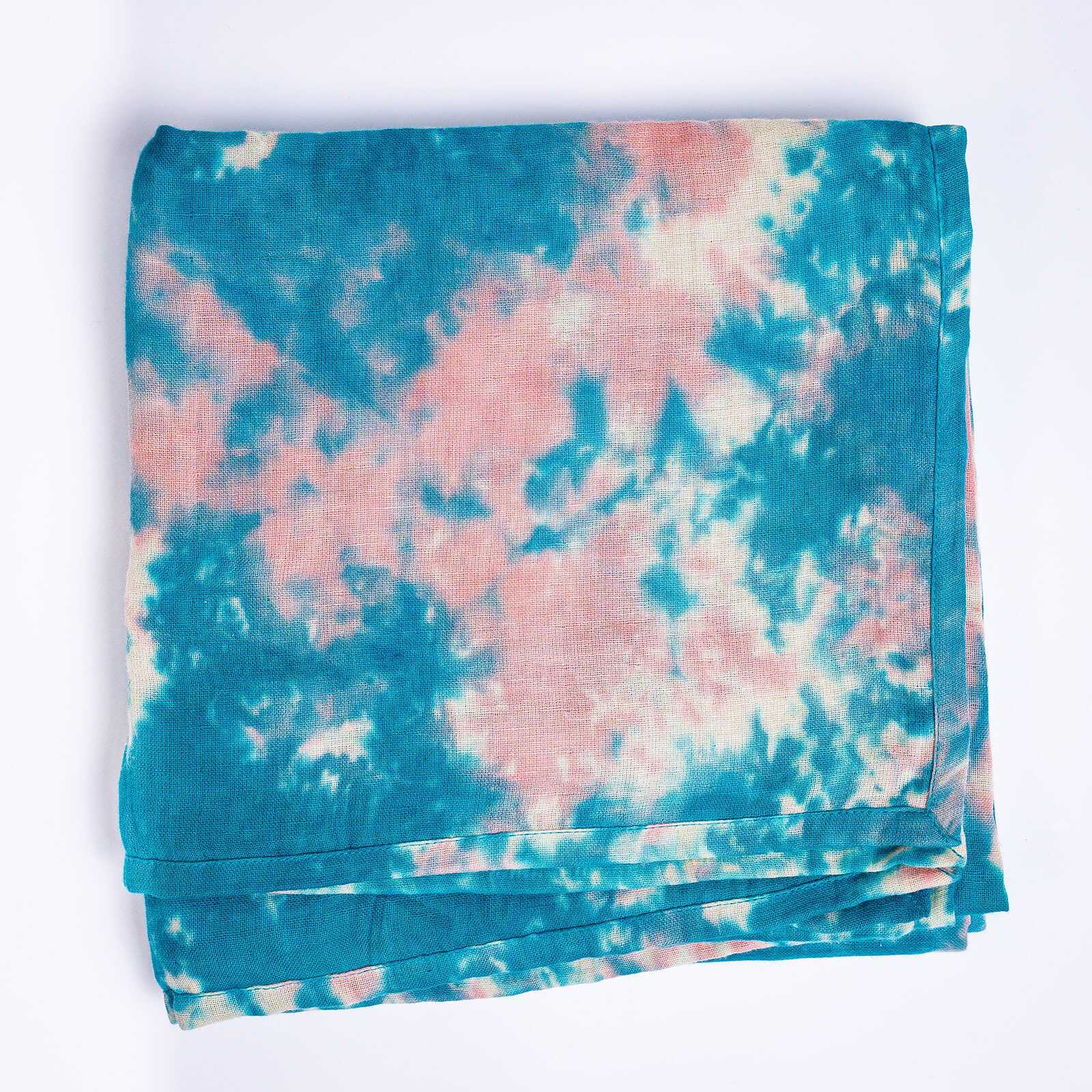 Organic Cotton Muslin Tie & Dye Swaddle - Turquoise and Dusty Rose Marble - Image 3
