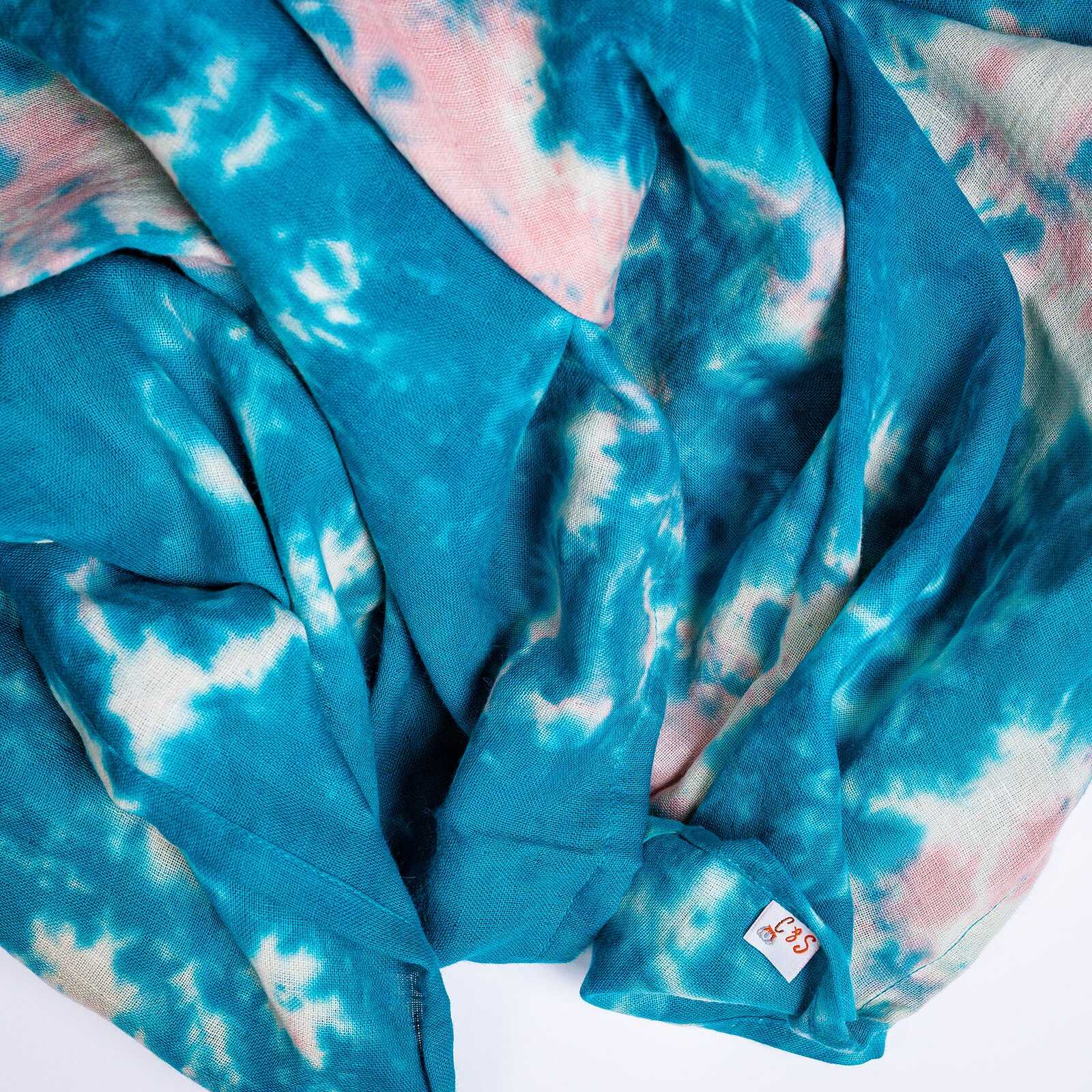 Organic Cotton Muslin Tie & Dye Swaddle - Turquoise and Dusty Rose Marble - Image 7