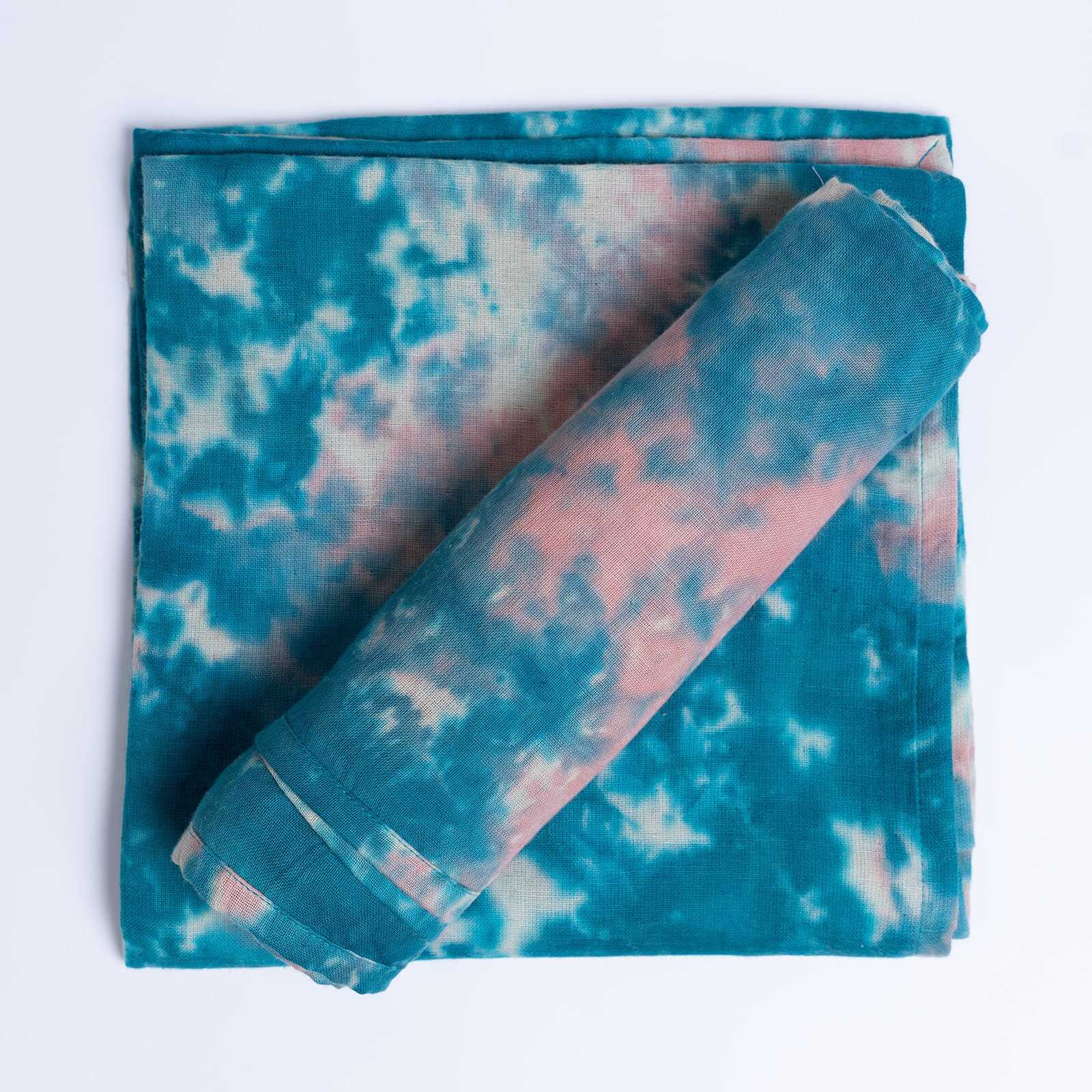 Organic Cotton Muslin Tie & Dye Swaddle - Turquoise and Dusty Rose Marble - Image 8