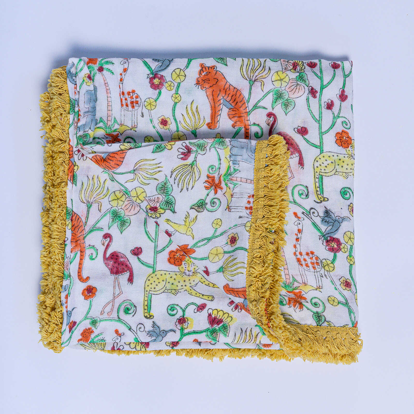 Organic Cotton Mulsin Safari Swaddle - Yellow Fringe - Image 3