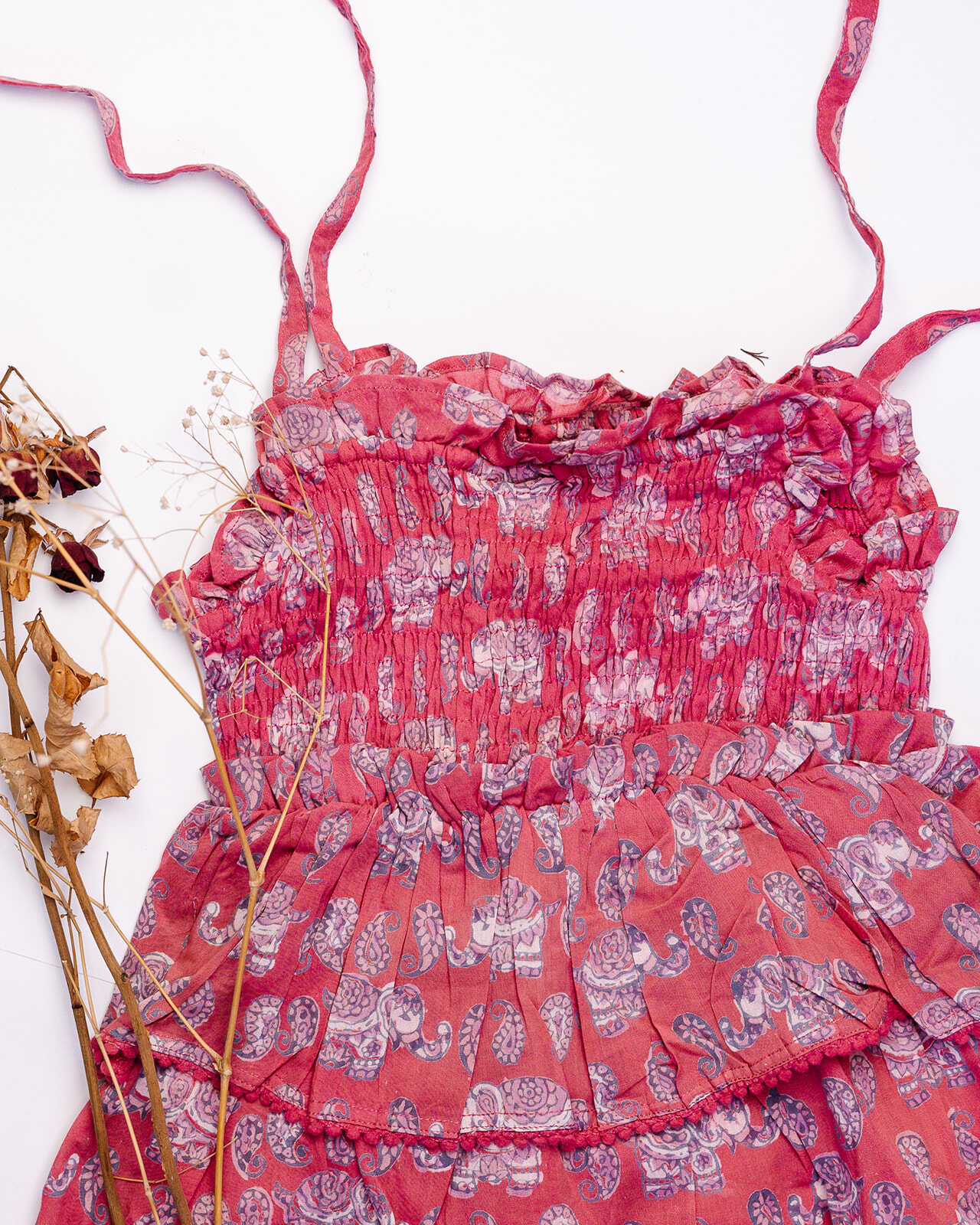 Organic Cotton Ella Smocked Dress - Fuschia Elephant - Image 3