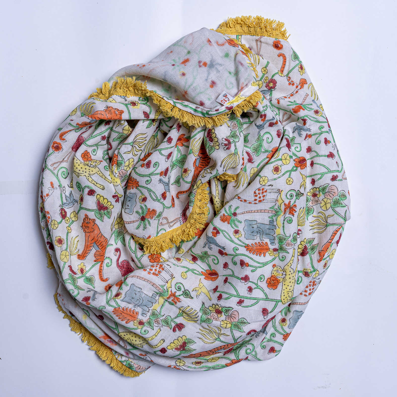 Organic Cotton Mulsin Safari Swaddle - Yellow Fringe - Image 7