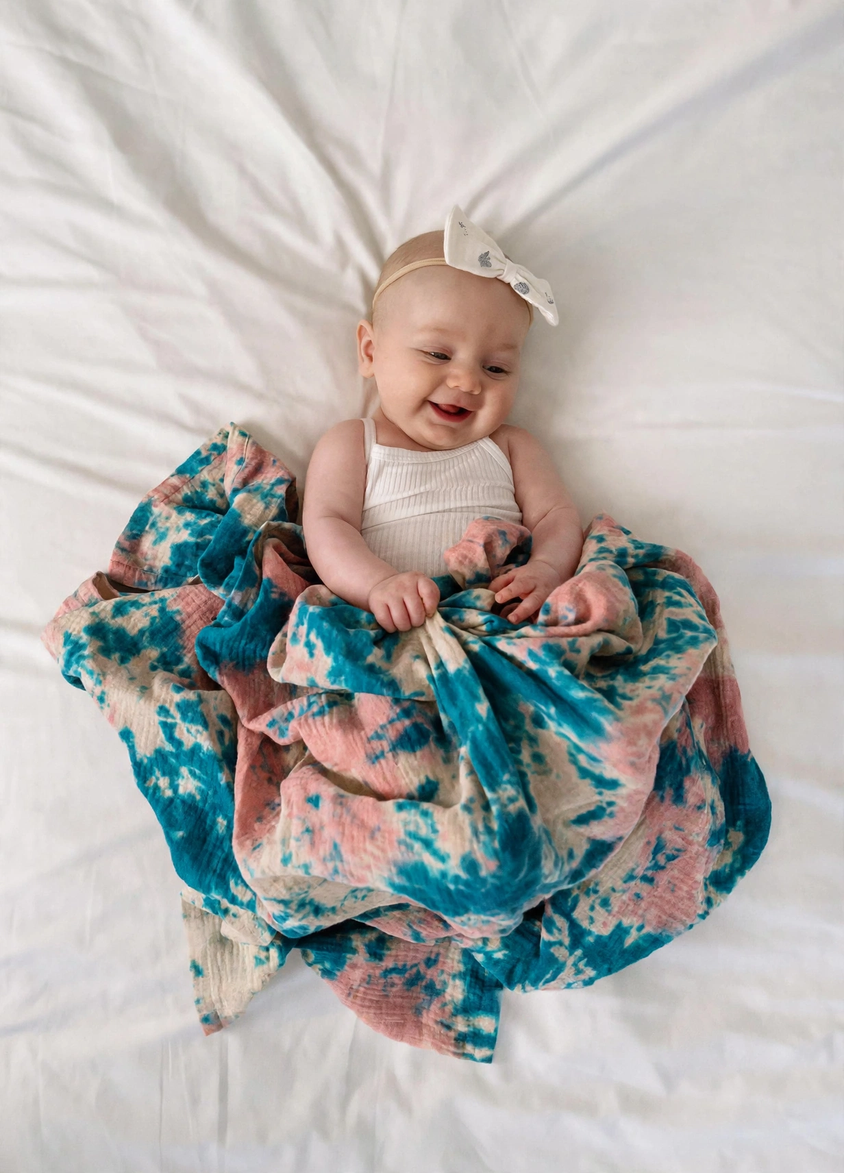 Organic Cotton Muslin Tie & Dye Swaddle - Turquoise and Dusty Rose Marble
