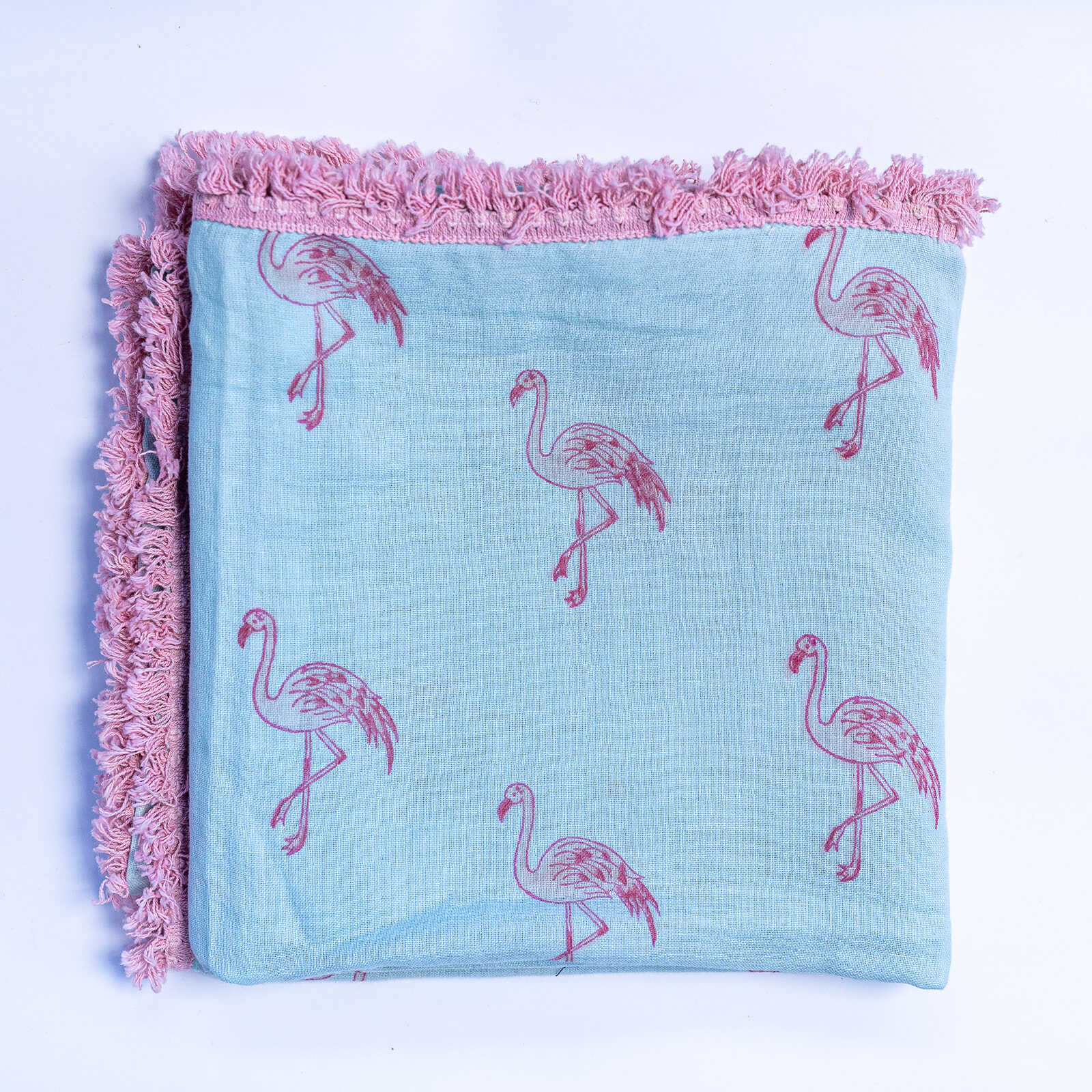 Organic Cotton Muslin Flamingo Swaddle - Pink Lace - Image 3
