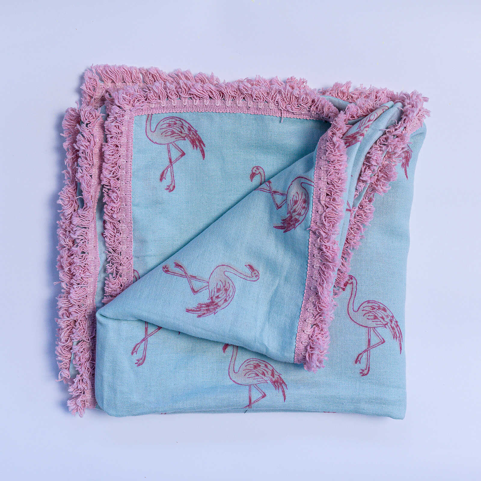 Organic Cotton Muslin Flamingo Swaddle - Pink Lace - Image 4