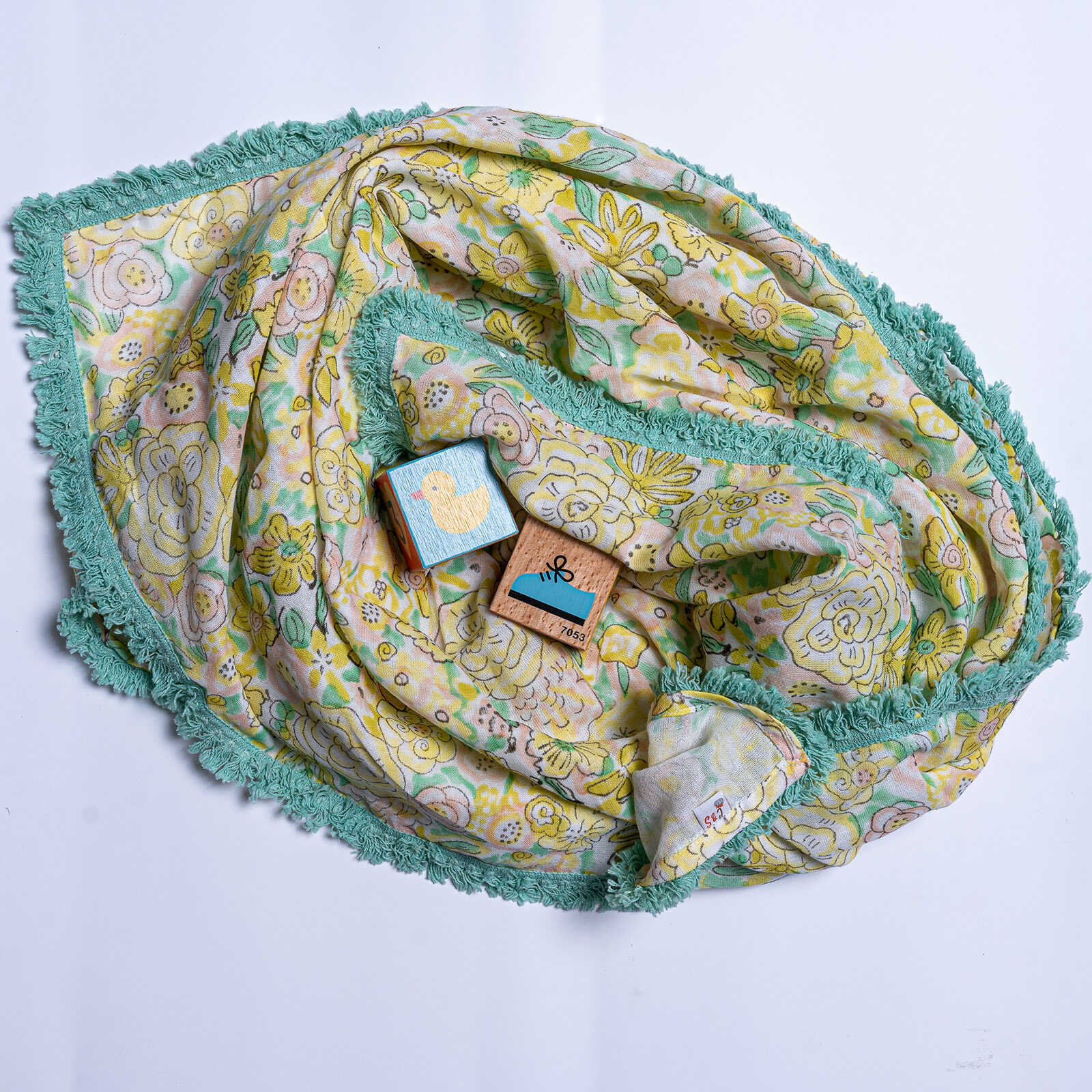 Organic Cotton Muslin Floral Swaddle - Mint Lace - Image 6