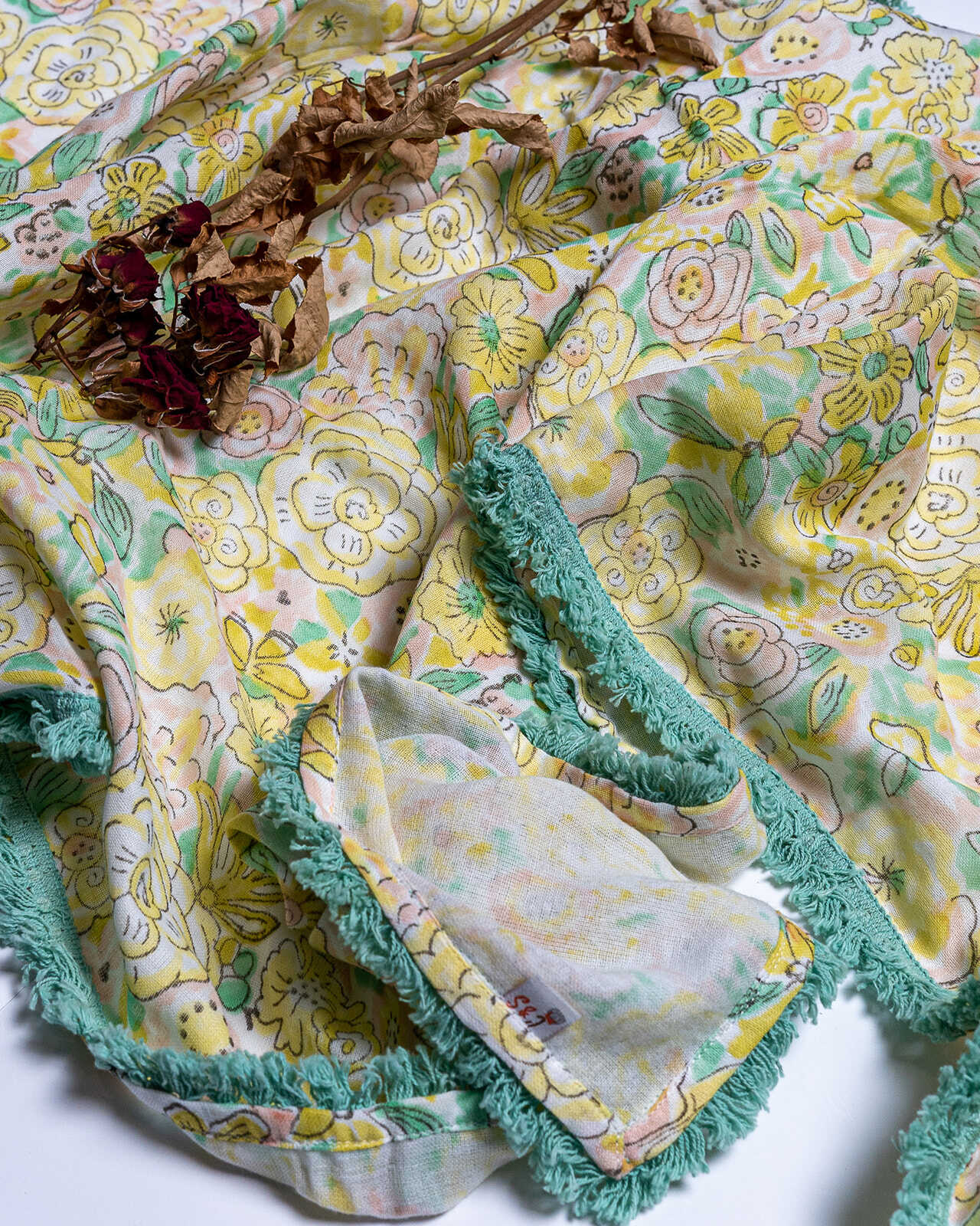 Organic Cotton Muslin Floral Swaddle - Mint Lace - Image 2