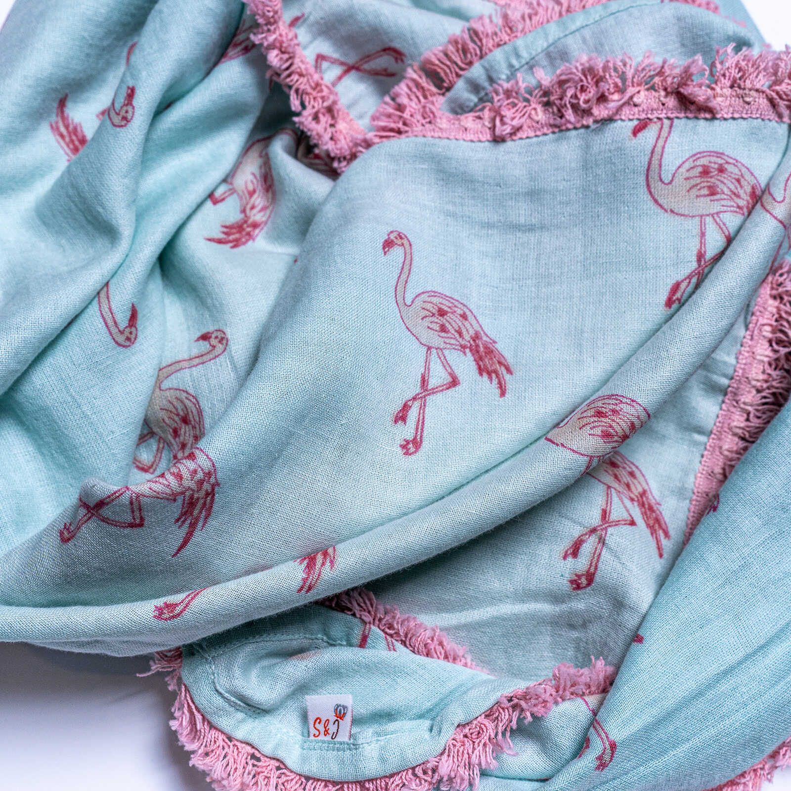 Organic Cotton Muslin Flamingo Swaddle - Pink Lace - Image 6