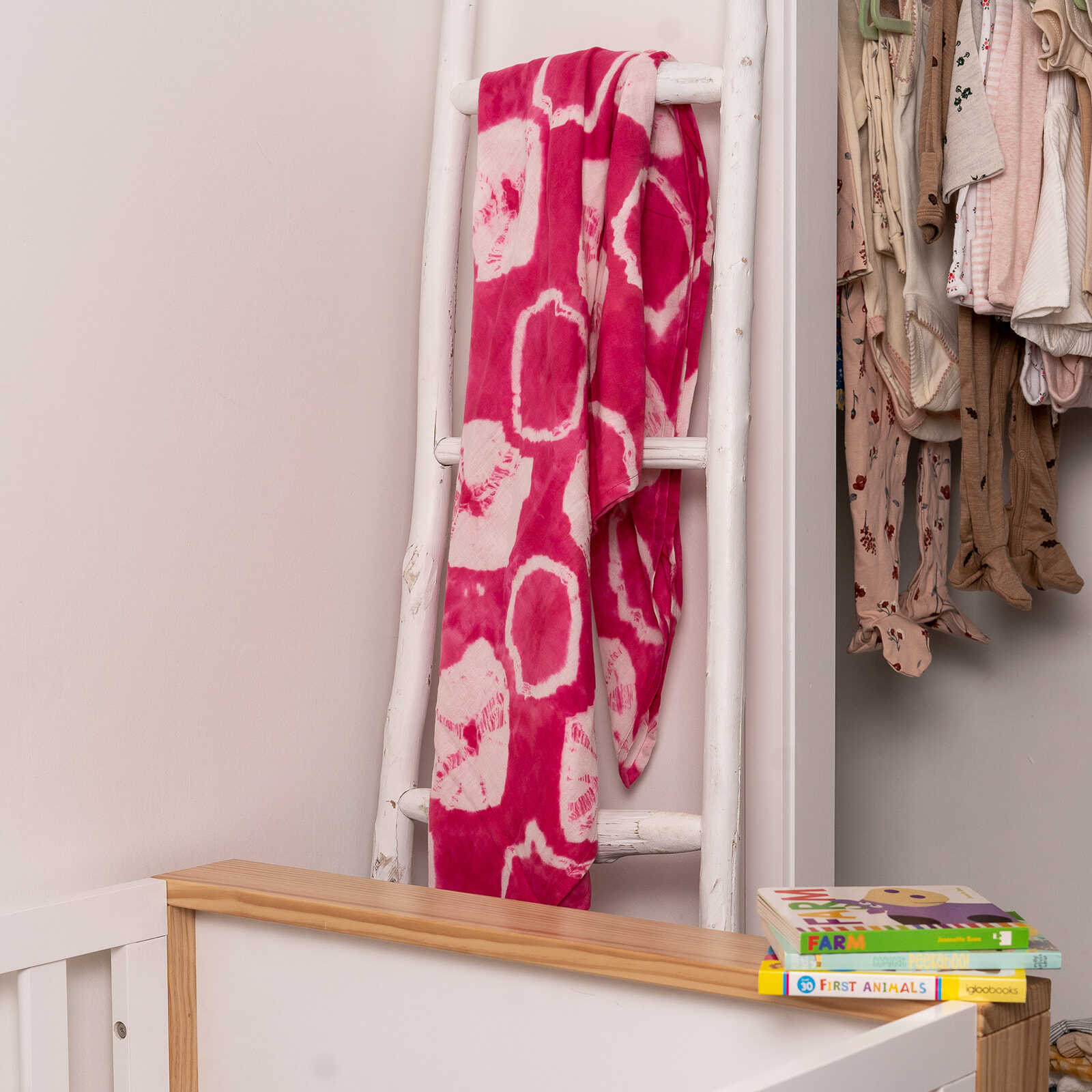 Organic Cotton Muslin Shibori Swaddle - Pink - Image 5