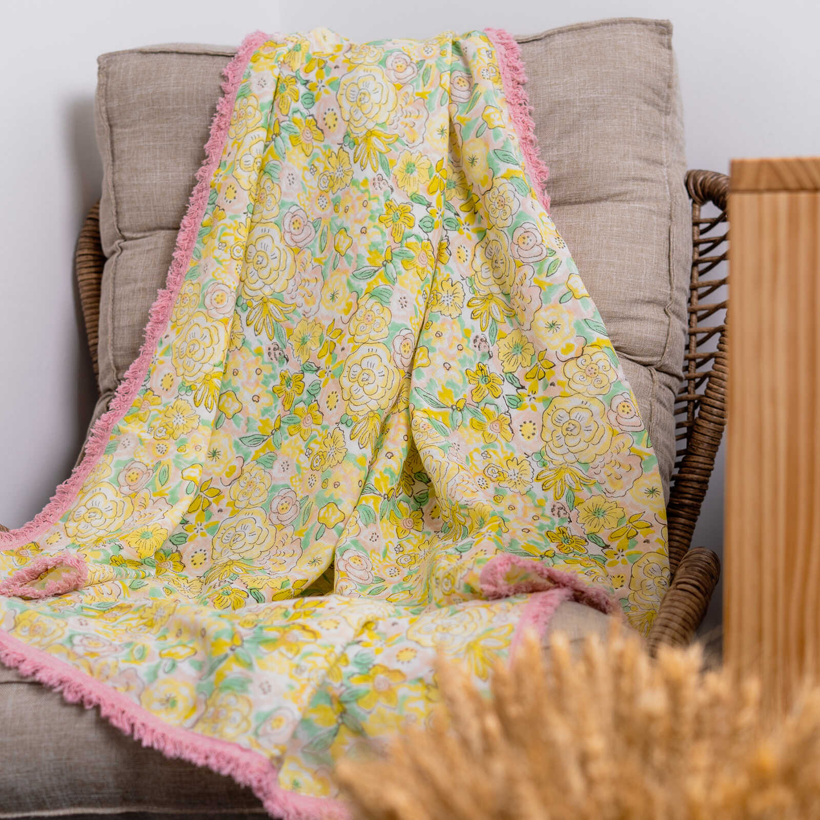 Organic Cotton Muslin Floral Swaddle - Pink Lace - Image 5