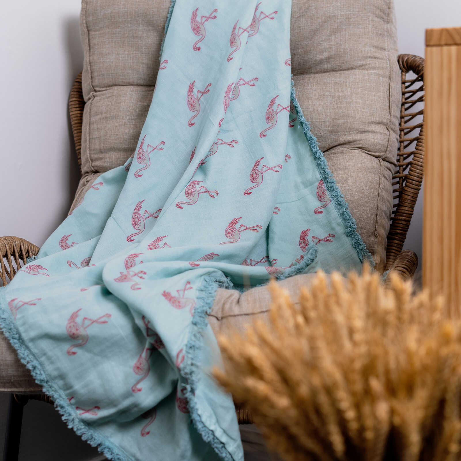 Organic Cotton Muslin Flamingo Swaddle - Blue Lace - Image 3
