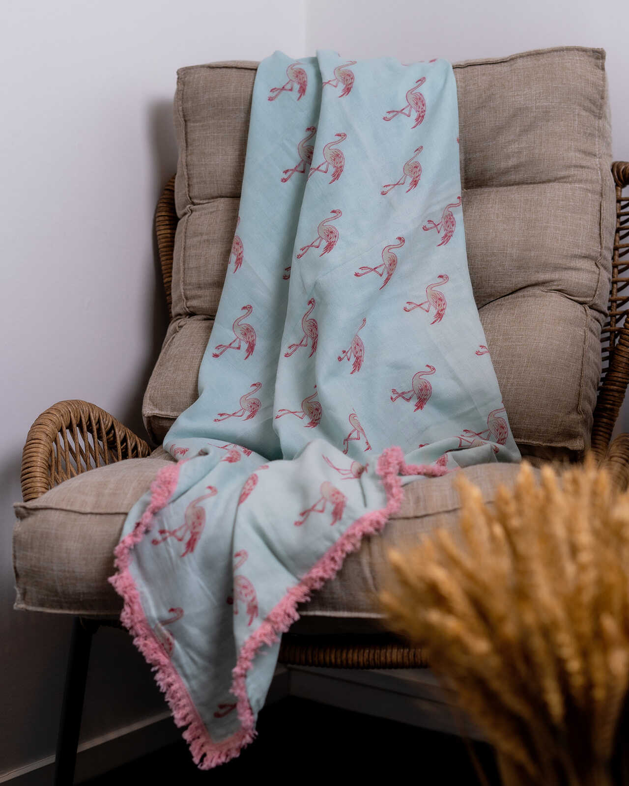 Organic Cotton Muslin Flamingo Swaddle - Pink Lace - Image 7