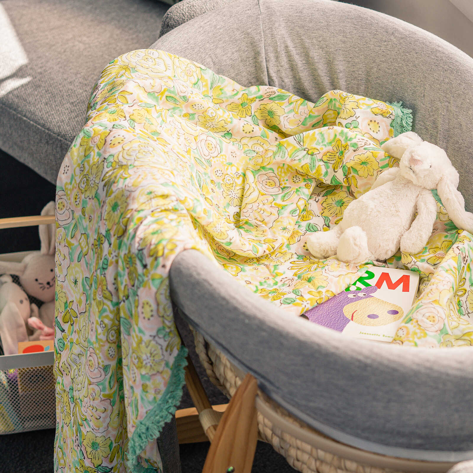 Organic Cotton Muslin Floral Swaddle - Mint Lace - Image 4