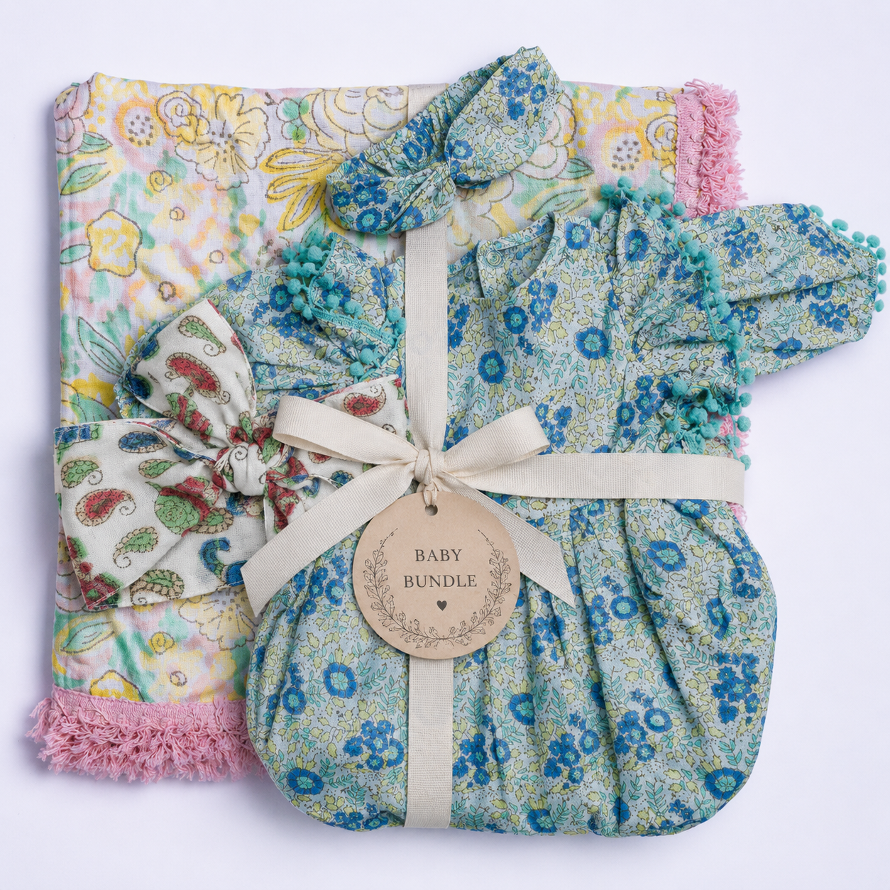 premium baby girl romper and swaddle with lace and a headband